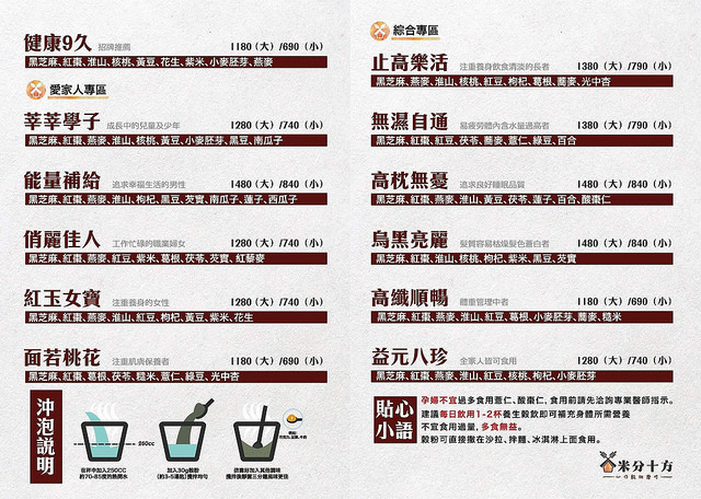 米方十分價目表